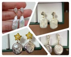 Bông tai Ngọc Trai Tự Nhiên Handmade Tua Rua Baroque Phong cách Châu Âu, sành điệu BTB005