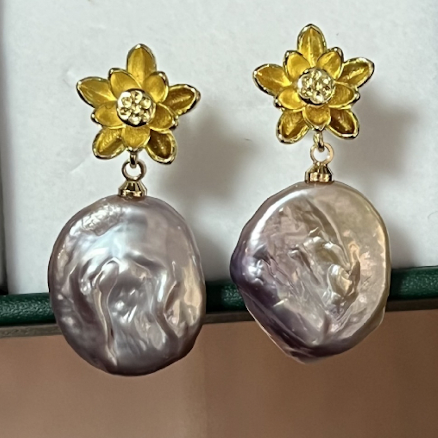 Bông tai Ngọc Trai Tự Nhiên Handmade Tua Rua Baroque Phong cách Châu Âu, sành điệu BTB005