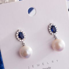 Bông Tai Ngọc Trai Nước Ngọt Hạt Edison Tròn Cao Cấp Phối Mặt Đá Hoàng Gia Oval Sang Trọng MADAME HIEN PEARLS BTT078