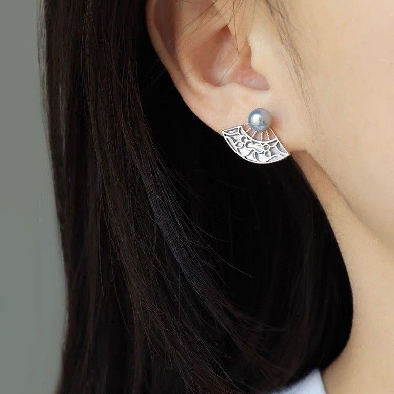 Bông Tai Ngọc Trai Tự Nhiên Dáng Quạt Đính Ngọc Trai Tự Nhiên MADAME HIEN PEARLS Cho Nữ BTN239