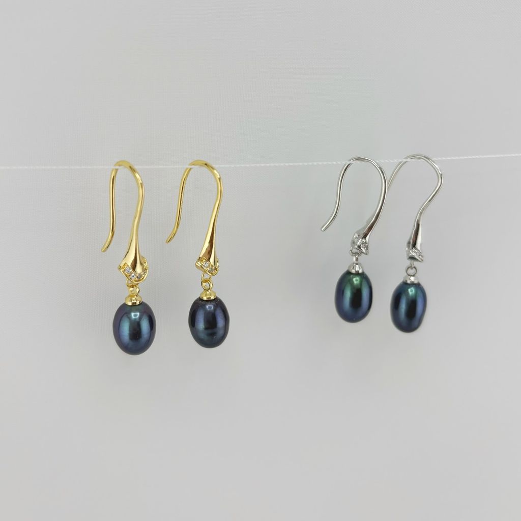 Bông Tai Ngọc Trai Tự Nhiên Móc Câu Chân Móc Hoạ Tiết Tính Đá Zircon MADAME HIEN PEARLS BTG072