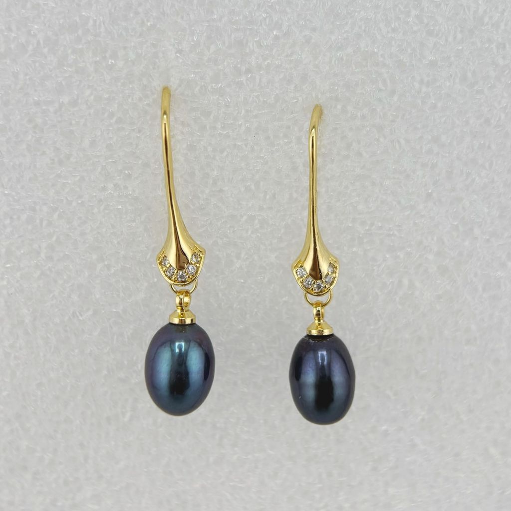 Bông Tai Ngọc Trai Tự Nhiên Móc Câu Chân Móc Hoạ Tiết Tính Đá Zircon MADAME HIEN PEARLS BTG072