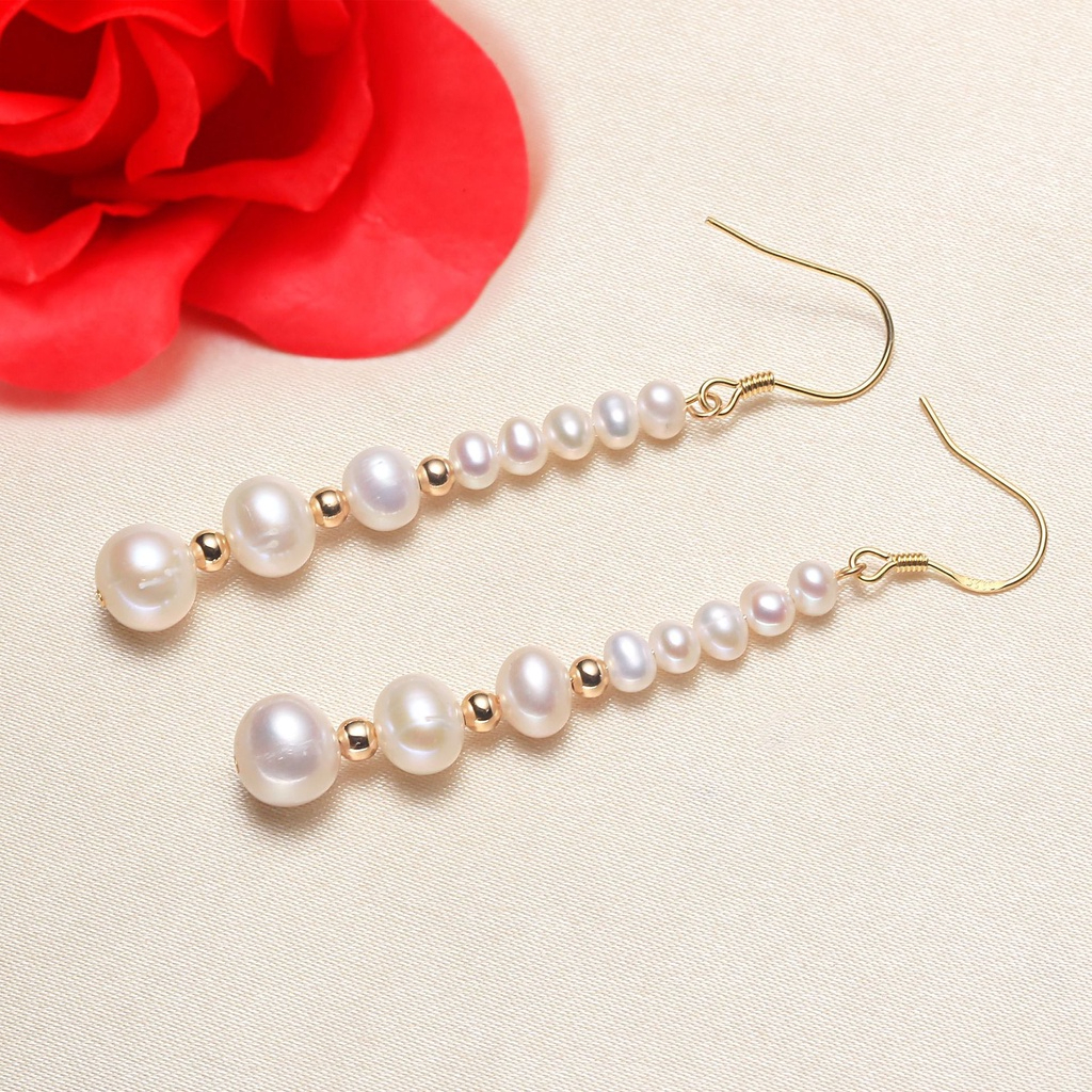 Bông Tai Móc Câu Bạc s925 Ngọc Trai Tự Nhiên Phong Cách Toà Tháp 8 Hạt Lớn Nhỏ Lạ Mắt MADAME HIEN PEARLS Cho Nữ BTT112