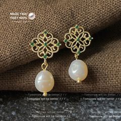 Bông Tai Vintage Emperor Đính Ngọc Trai Nuôi Tự Nhiên Sang Trọng Cổ Điển BTG010