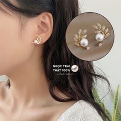Bông Tai Ngọc Trai Tự Nhiên 6-7mm Thời Trang Zircon Dáng Lá Liễu MADAME HIEN PEARLS Cho Nữ BTN002