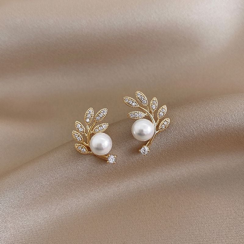 Bông Tai Ngọc Trai Tự Nhiên 6-7mm Thời Trang Zircon Dáng Lá Liễu MADAME HIEN PEARLS Cho Nữ BTN002