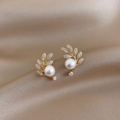 Bông Tai Ngọc Trai Tự Nhiên 6-7mm Thời Trang Zircon Dáng Lá Liễu MADAME HIEN PEARLS Cho Nữ BTN002