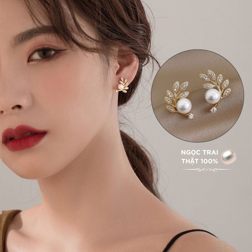 Bông Tai Ngọc Trai Tự Nhiên 6-7mm Thời Trang Zircon Dáng Lá Liễu MADAME HIEN PEARLS Cho Nữ BTN002