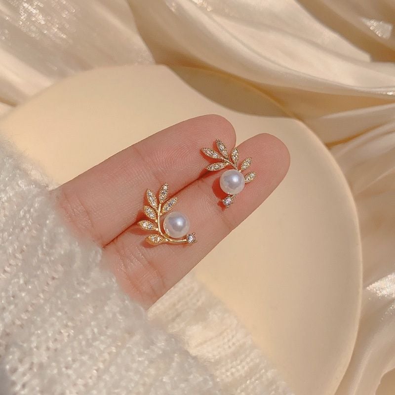 Bông Tai Ngọc Trai Tự Nhiên 6-7mm Thời Trang Zircon Dáng Lá Liễu MADAME HIEN PEARLS Cho Nữ BTN002