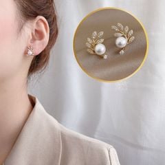 Bông Tai Ngọc Trai Tự Nhiên 6-7mm Thời Trang Zircon Dáng Lá Liễu MADAME HIEN PEARLS Cho Nữ BTN002