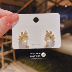 Bông Tai Ngọc Trai Tự Nhiên 6-7mm Thời Trang Zircon Dáng Lá Liễu MADAME HIEN PEARLS Cho Nữ BTN002