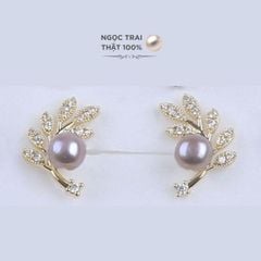 Bông Tai Ngọc Trai Tự Nhiên 6-7mm Thời Trang Zircon Dáng Lá Liễu MADAME HIEN PEARLS Cho Nữ BTN002