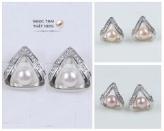 Bông Tai Ngọc Trai MADAME HIEN PEARLS Hình Học Tam Giác Đính Đá sang trọng BTN003