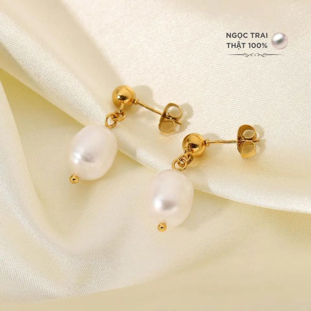 Bông Tai Bọc Vàng Thật 14K Baroque Không Đều MADAME HIEN PEARLS Ngọc Trai Nước Ngọt Tự Nhiên BTB001