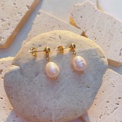 Bông Tai Bọc Vàng Thật 14K Baroque Không Đều MADAME HIEN PEARLS Ngọc Trai Nước Ngọt Tự Nhiên BTB001