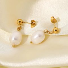Bông Tai Bọc Vàng Thật 14K Baroque Không Đều MADAME HIEN PEARLS Ngọc Trai Nước Ngọt Tự Nhiên BTB001