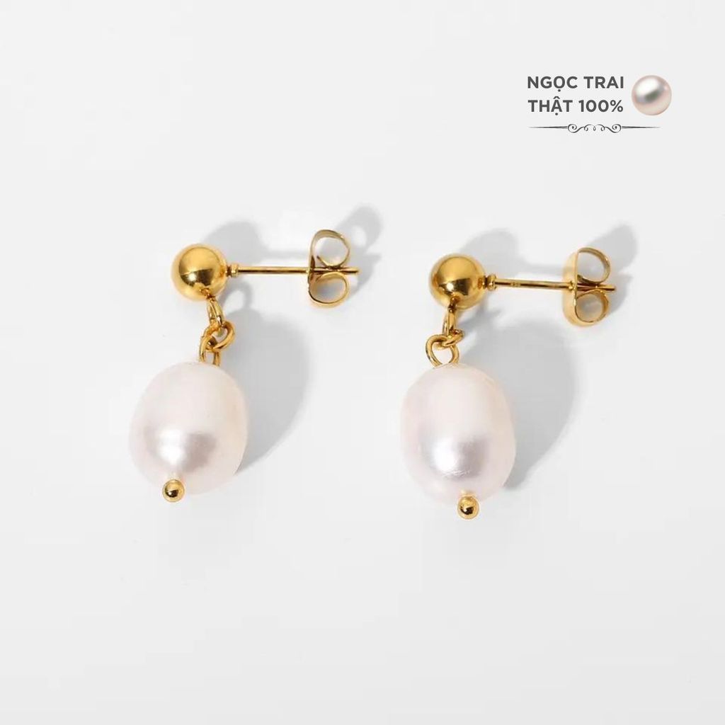Bông Tai Bọc Vàng Thật 14K Baroque Không Đều MADAME HIEN PEARLS Ngọc Trai Nước Ngọt Tự Nhiên BTB001