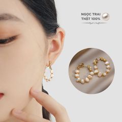 Bông Tai Vòng tròn Bạc 925 Mạ Đính Ngọc Trai Xinh Xắn MADAME HIEN PEARLS Thời Trang Nữ Tính BTB008