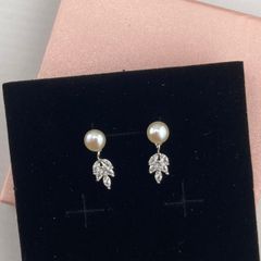 Bông Tai Ngọc Trai Tự Nhiên Lá Liễu Đính Đá Thời Trang MADAME HIEN PEARLS BTN004