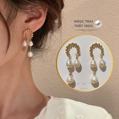 Bông Tai MADAME HIEN PEARLS Bạc 925 Mạ Dáng Dài Đính Ngọc Trai Tua Rua Thời Trang BTG021