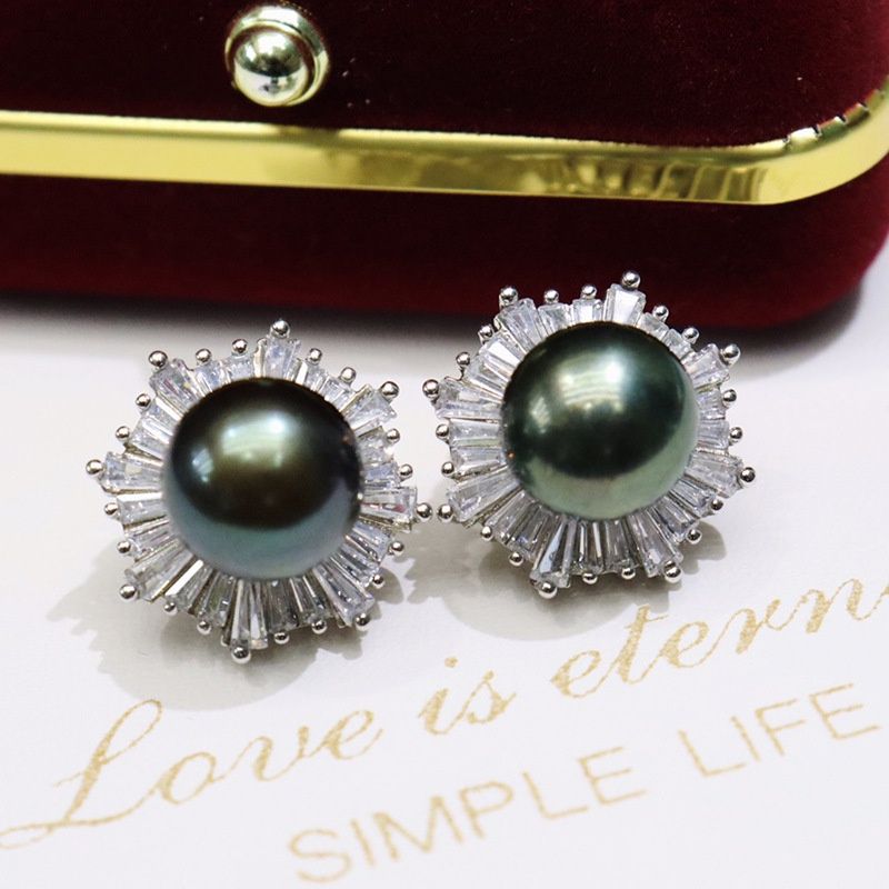 Bông Tai Ngọc Trai Đen Huyền Bí Hoa Hướng Dương Pha Lê Thời Trang MADAME HIEN PEARLS Cho Nữ BTN040