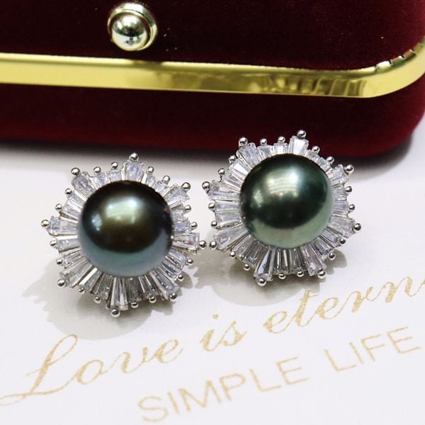 Bông Tai MADAME HIEN PEARLS Đính Ngọc Trai Đen Huyền Bí Thời Trang Cho Nữ
