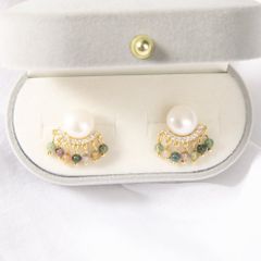 Bông Tai Ngọc Trai Tự Nhiên Tourmaline Đá Tự Nhiên s925 Bông Tai Kim Bạc MADAME HIEN PEARLS Phong Cách Du Mục Bohemian Cho Nữ BTN057