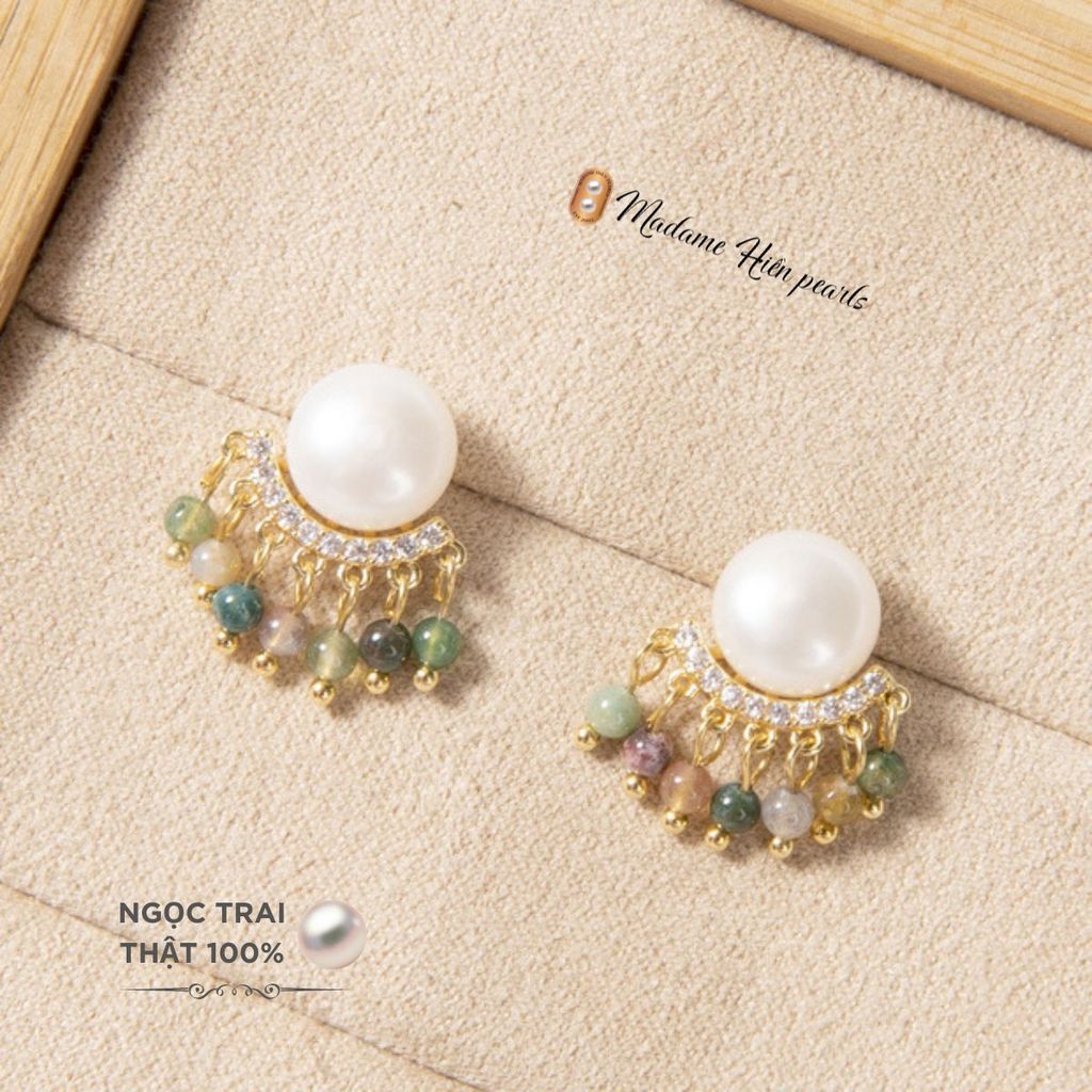 Bông Tai Ngọc Trai Tự Nhiên Tourmaline Đá Tự Nhiên s925 Bông Tai Kim Bạc MADAME HIEN PEARLS Phong Cách Du Mục Bohemian Cho Nữ BTN057