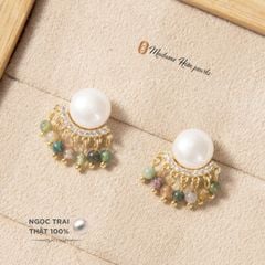 Bông Tai Ngọc Trai Tự Nhiên Tourmaline Đá Tự Nhiên s925 Bông Tai Kim Bạc MADAME HIEN PEARLS Phong Cách Du Mục Bohemian Cho Nữ BTN057
