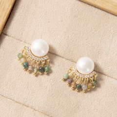 Bông Tai Ngọc Trai Tự Nhiên Tourmaline Đá Tự Nhiên s925 Bông Tai Kim Bạc MADAME HIEN PEARLS Phong Cách Du Mục Bohemian Cho Nữ BTN057