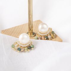 Bông Tai Ngọc Trai Tự Nhiên Tourmaline Đá Tự Nhiên s925 Bông Tai Kim Bạc MADAME HIEN PEARLS Phong Cách Du Mục Bohemian Cho Nữ BTN057