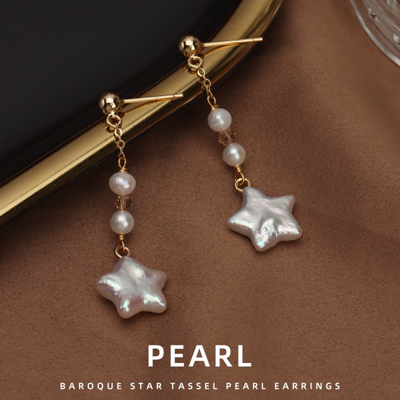 Bông Tai Ngọc Trai Tua Rua Hạt Baroque Dáng Ngôi Sao Đáng Yêu Star Tassel MADAME HIEN PEARLS Cho Nữ BTB120