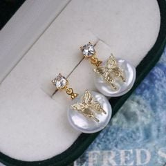 Bông Tai Tua Rua Ngọc Trai Baroque Hình Xu Cẩn Bướm Vàng MADAME HIEN PEARLS Cho Nữ BTB125