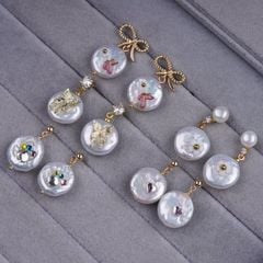 Bông Tai Tua Rua Ngọc Trai Baroque Hình Xu Cẩn Bướm Vàng MADAME HIEN PEARLS Cho Nữ BTB125