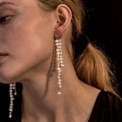 Bông Tai 2 Dây Ngọc Trai Tự Nhiên Tua Rua Dài Bất Đối Xứng MADAME HIEN PEARLS BTB019