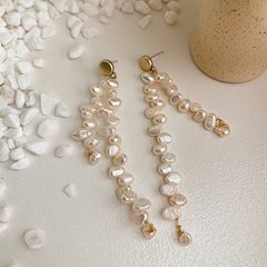 Bông Tai 2 Dây Ngọc Trai Tự Nhiên Tua Rua Dài Bất Đối Xứng MADAME HIEN PEARLS BTB019