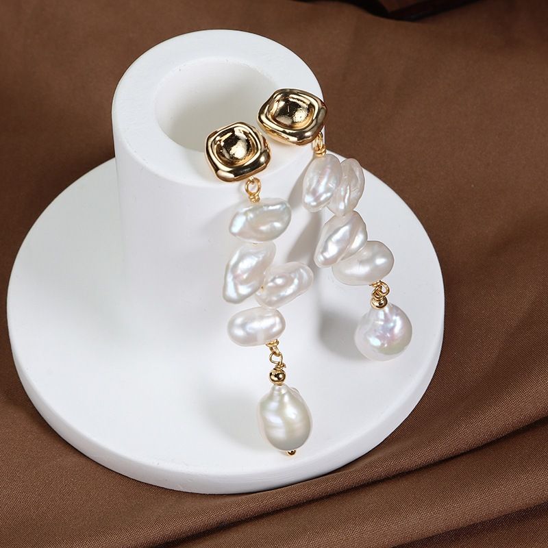 Designer Jewelry Bông Tai Thiết Kế Bông Tai Ngọc Trai Phong Cách Baroque Tua Rua Hạt Ngọc Trai Dị Tự Nhiên BTB026A