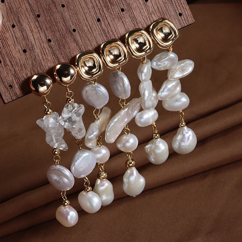 Designer Jewelry Bông Tai Thiết Kế Bông Tai Tua Rua Phối Nhiều Loại Ngọc Trai Dị Baroque Tự Nhiên MADAME HIEN PEARLS BTB026B