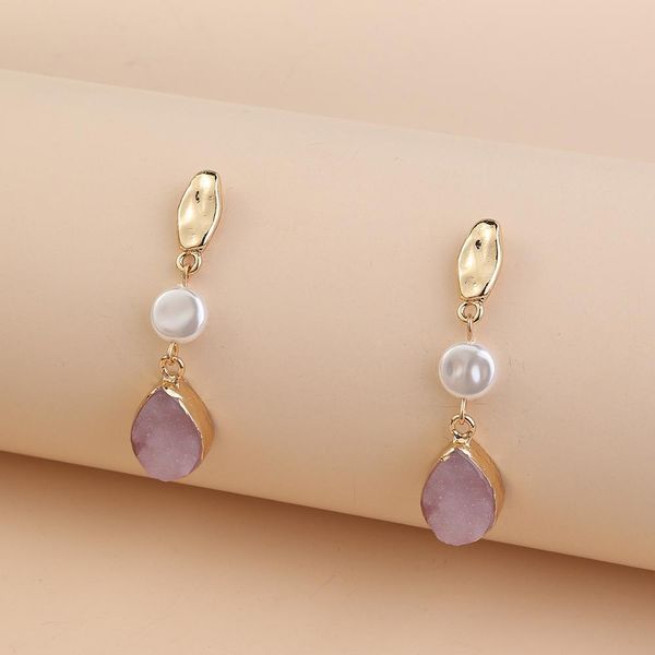 Bông Tai Ngọc Trai Tua Rua Mặt Hình Học Hồng Kim Đáng Yêu MADAME HIEN PEARLS BTB054A
