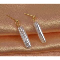 Bông tai Ngọc Trai Tự Nhiên Dáng Que Khoen Kim Tối Giản MADAME HIEN PEARLS BTB060
