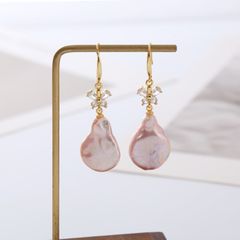 Bông tai Ngọc Trai Baroque Giọt Nước Tím Mặt Bướm Đá Quý MADAME HIEN PEARLS BTB069