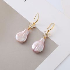 Bông tai Ngọc Trai Baroque Giọt Nước Tím Mặt Bướm Đá Quý MADAME HIEN PEARLS BTB069