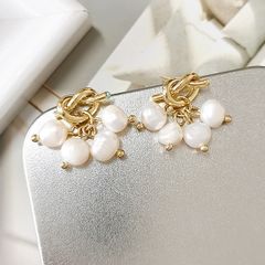 Bông Tai Bạc Đính Chùm Ngọc Trai Baroque Mặt Kim Xoắn Đáng Yêu MADAME HIEN PEARLS BTB087
