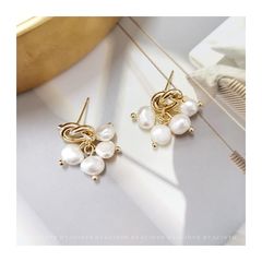 Bông Tai Bạc Đính Chùm Ngọc Trai Baroque Mặt Kim Xoắn Đáng Yêu MADAME HIEN PEARLS BTB087