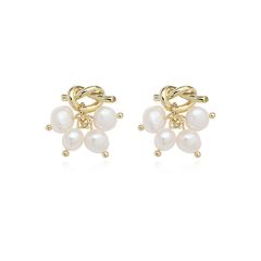 Bông Tai Bạc Đính Chùm Ngọc Trai Baroque Mặt Kim Xoắn Đáng Yêu MADAME HIEN PEARLS BTB087