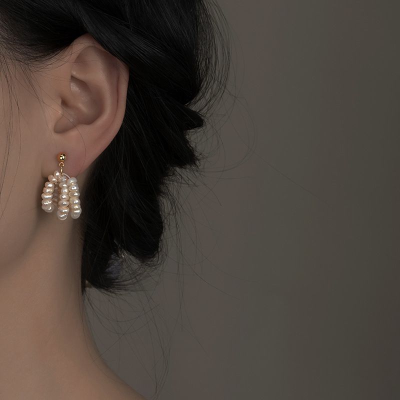 Bông Tai Ngọc Trai Baroque 3 Dây Võng Đung Đưa Kiêu Kỳ MADAME HIEN PEARLS Cho Nữ BTB095