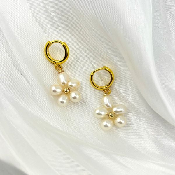 Bông Tai Ngọc Trai Tự Nhiên Tua Rua Hoa 5 Cánh MADAME HIEN PEARLS Thời Trang Nữ BTG089