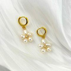 Bông Tai Ngọc Trai Tự Nhiên Tua Rua Hoa 5 Cánh MADAME HIEN PEARLS Thời Trang Nữ BTG089