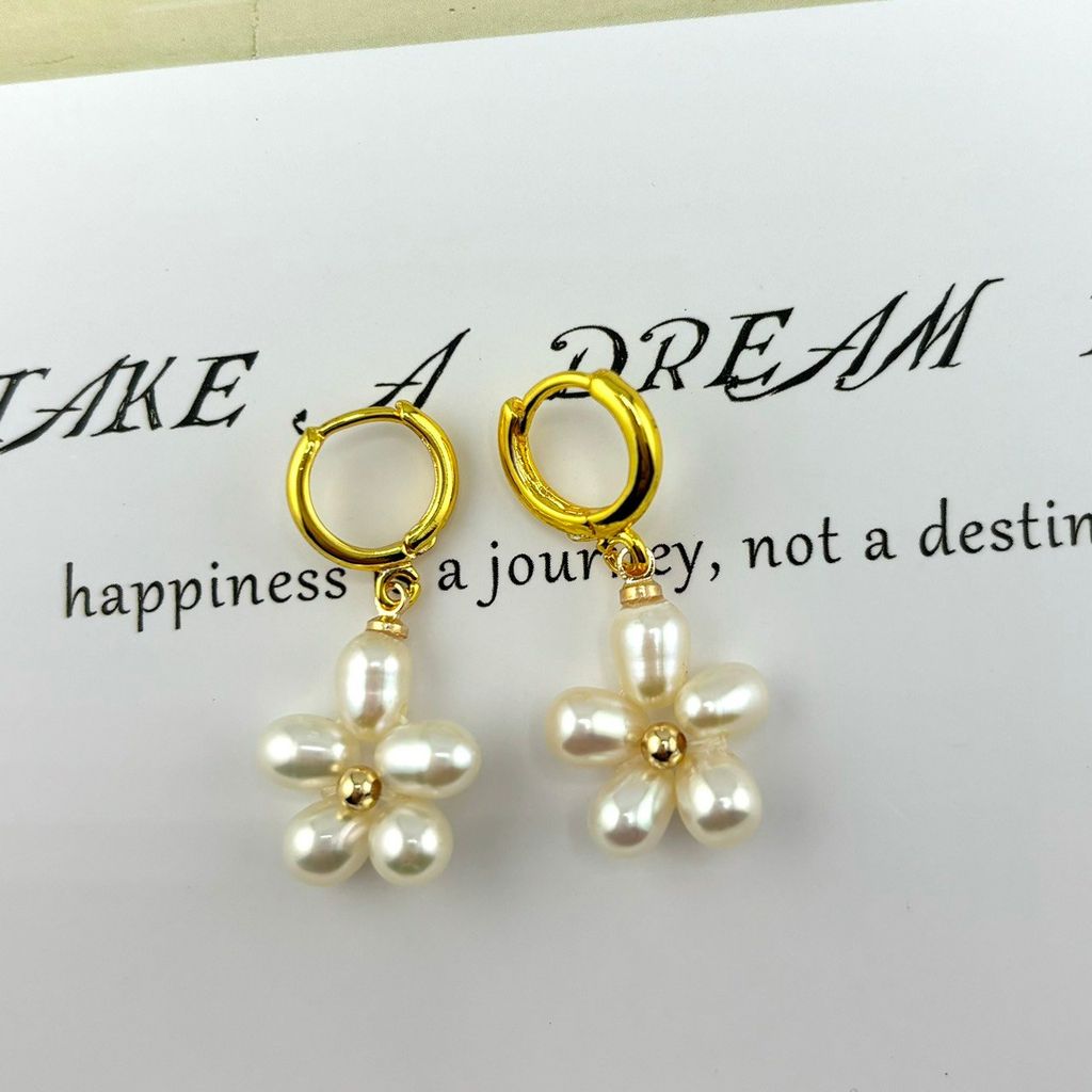 Bông Tai Ngọc Trai Tự Nhiên Tua Rua Hoa 5 Cánh MADAME HIEN PEARLS Thời Trang Nữ BTG089