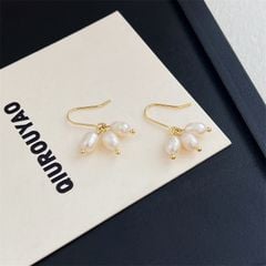 Bông Tai Ngọc Trai Tự Nhiên Tua Rua 3 Hạt Nhỏ Tinh Tế 5-6mm MADAME HIEN PEARLS Cho Nữ BTG101